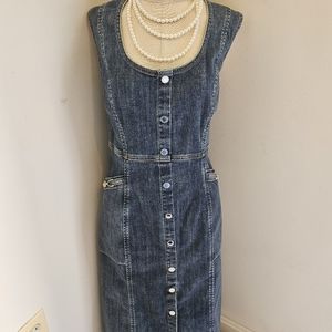 White House Black Market Dark Denim Button-Front Sheath Dress